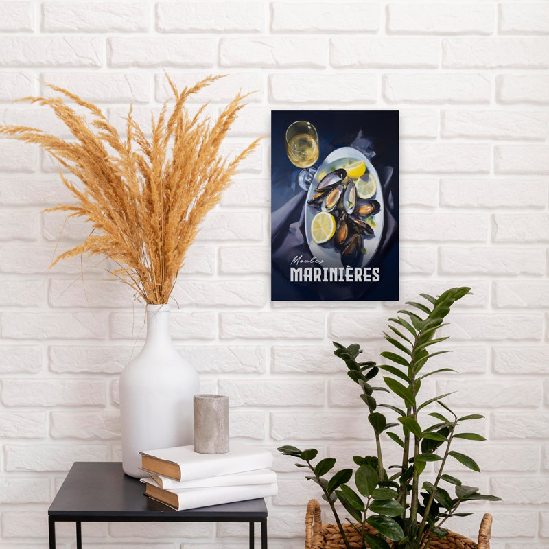 Art mural classique, coquillages et vin, H 18 po x l 12 po