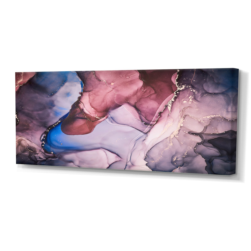 «Brown and Blue Luxury Abstract Fluid Art VII», reproduction sur toile, H 28 po x l 60 po, Toile tendue
