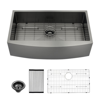 33" L x 21" W Farmhouse Kitchen Sink Gunmetal Black Stainless Steel Kitchen Sink Apron Front Sink