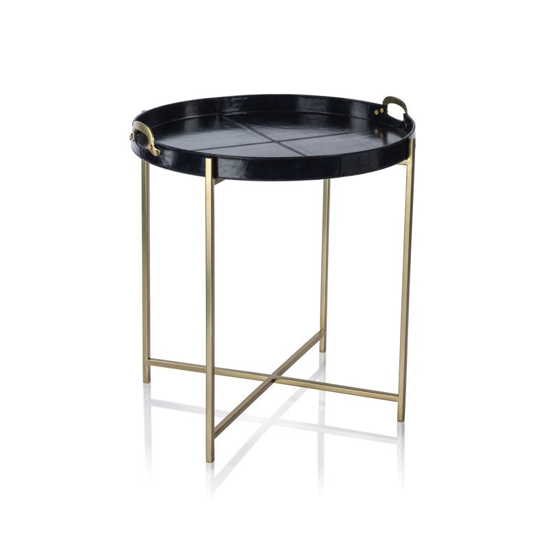Plateau en MDF Zodax Harlow / carton / cuir / aluminium / support en acier inoxydable, Bleu
