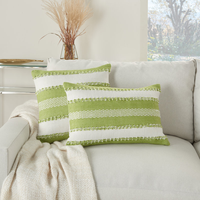 Green and Ivory Embroidered Square Outdoor Throw Pillow Set
