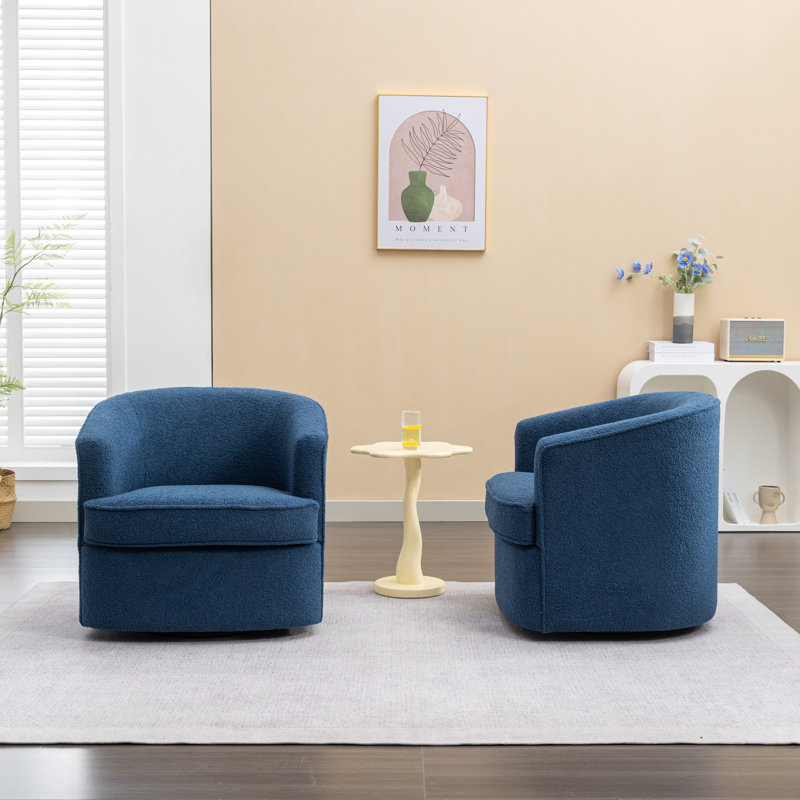 Burnsfield Upholstered Swivel Barrel Chair, Navy Polyester
