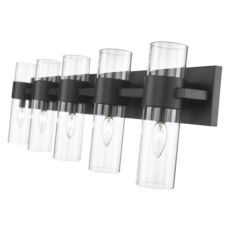 Meuble-lavabo 5 lumières Minatare, Noir mat