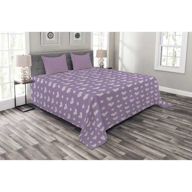 Adilbek White/Purple Microfibre Bedspread Set, 220 x 264 cm Bedspread - 2 Shams