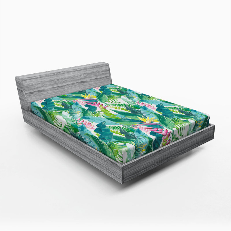 Microfiber Floral Fitted Sheet, Full Fitted Sheet, Blue/Green Floral 5