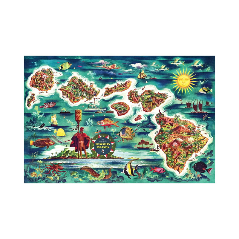 Retro Map Of The Hawaiian Islands - Print on Canvas, 66.04 cm H x 45.72 cm W x 1.91 cm D, Wrapped Canvas