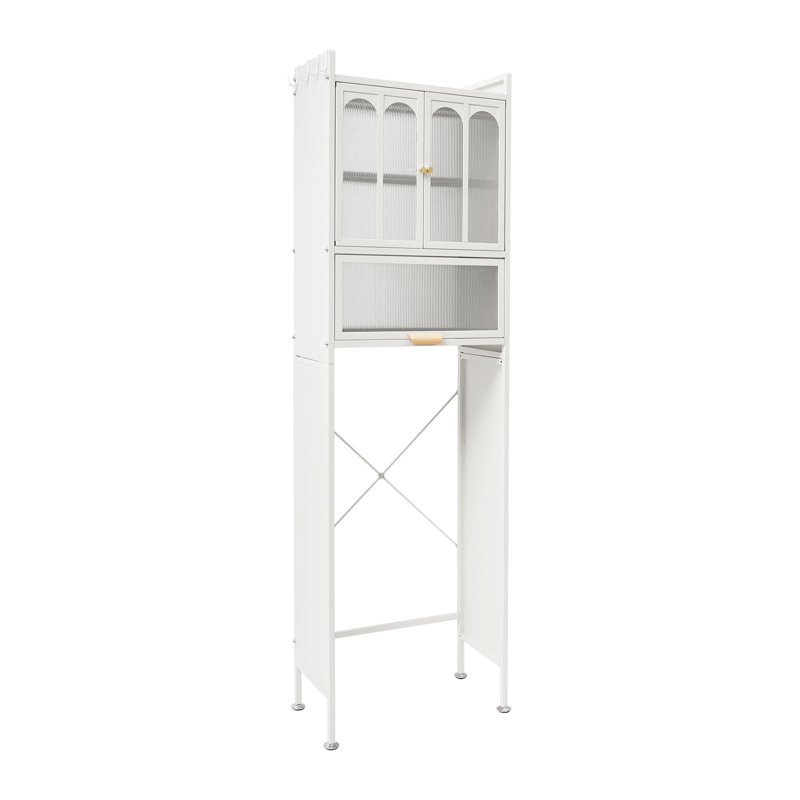 Armoire de rangement pour salle de bain avec crochets et patins réglables, Blanc