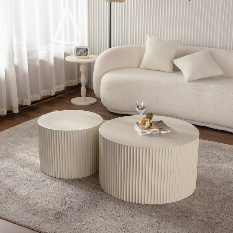 Ensemble de tables basses Wave Stripe, H 21,65 po x L 33,86 po x l 33,86 po, Blanc beige