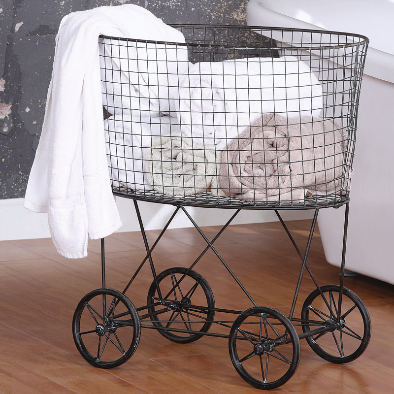 Metal Rolling Laundry Cart with Rack, Gray