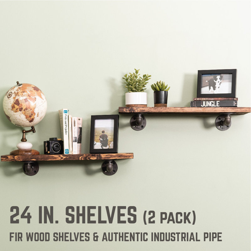 Ternes 2 Piece Pine Floating Shelf, Trail Brown