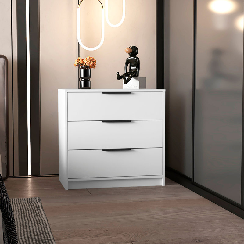 Commode rectangulaire blanche à 3 tiroirs, Blanc