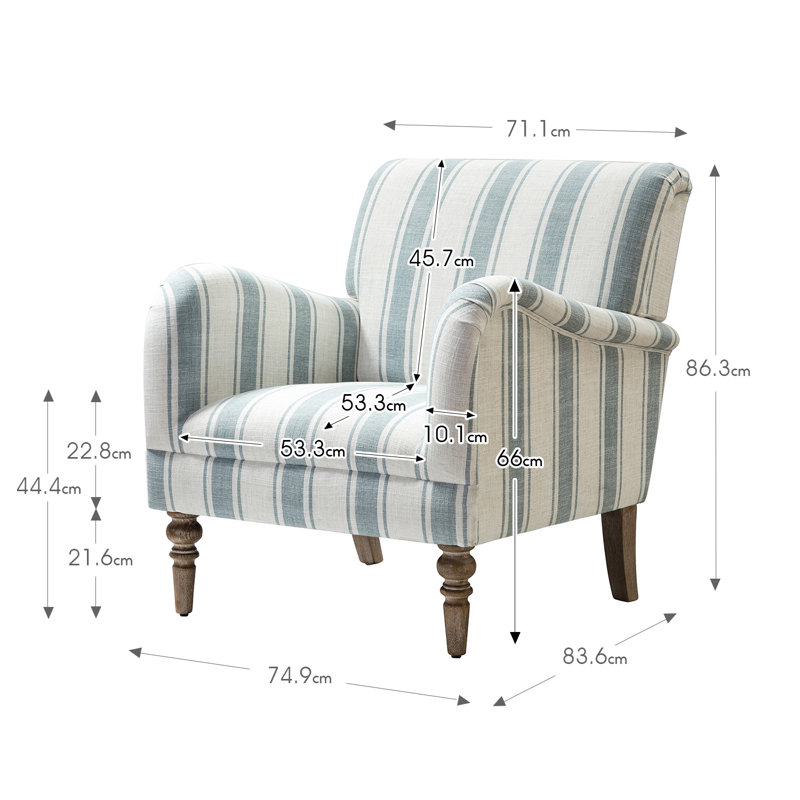 Lila 75 Cm Wide Coastal Farmhouse Armchair, Blue