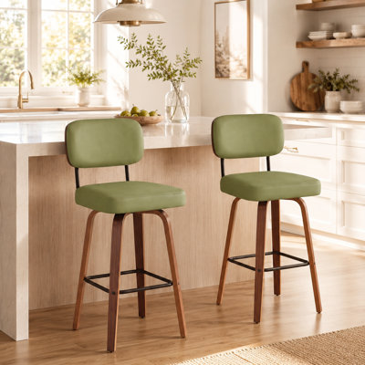 Tabouret de bar pivotant rembourré Hesson, hauteur du siège 25,5 po, avec structure en bois (ensemble de 2)