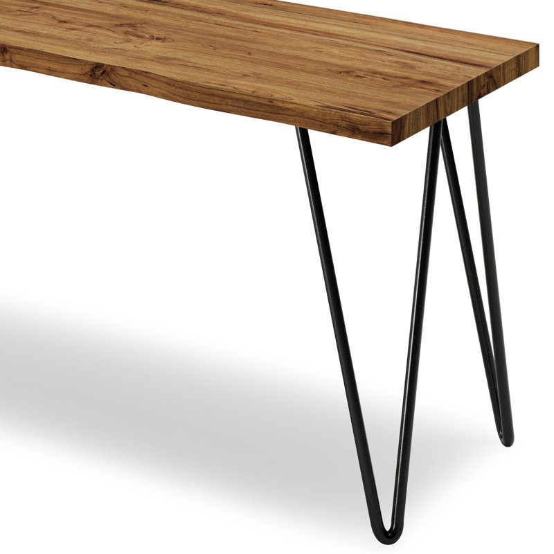 Natural Mango Wood Bench with Black Metal Hairpin Legs