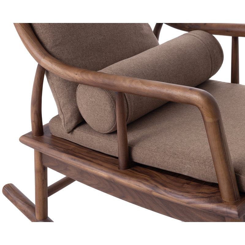 Mid Century Solid Wood Rocking Chair Black Walnut Wood Luxurious Upholstered Rocking Chair 