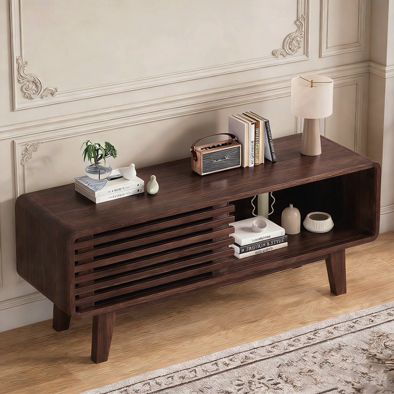 Mid-Modern Century TV Stand for TVs Up to 59 Inches with Sliding Door and Storage Cabinet, Ideal for Living Room and Bedroom