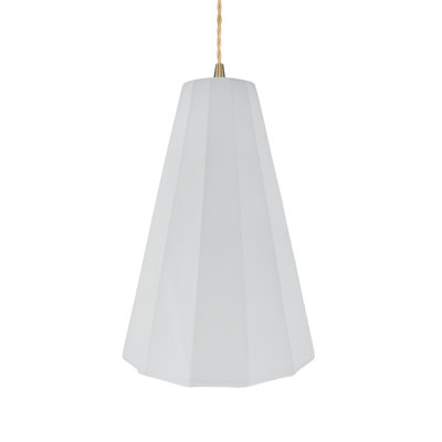 Radiance - luminaire suspendu cannelé 1 lumière - blanc brillant - laiton antique - l 9 po x H 13 po - DEL dédiée - cordon torsadé beige