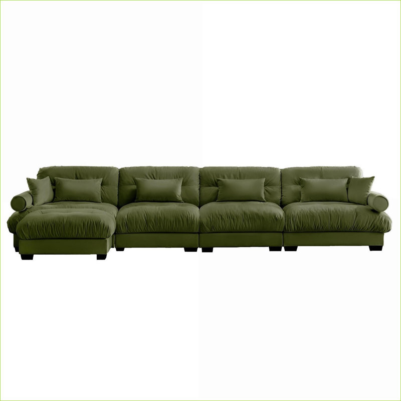 Sectional Sofas, Modern L-Shaped 4 Seater Convertible Modular Cloud Couch for Living Room | Velvet | Charcoal Gray