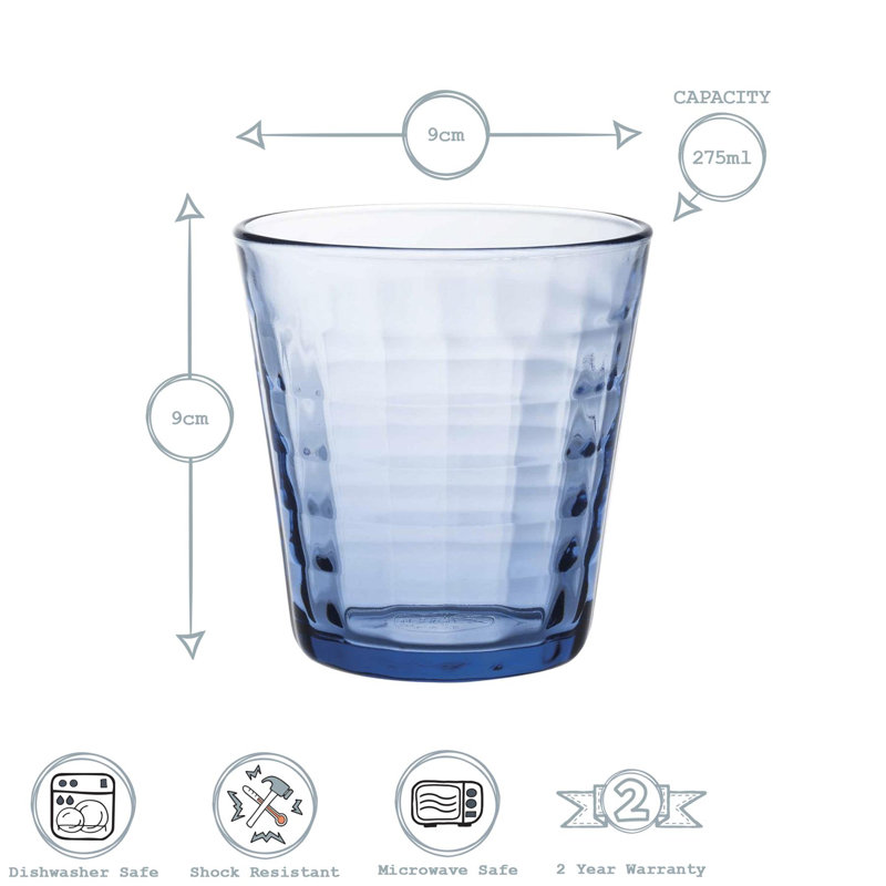 Duralex - Prisme Drinking Glasses - Tumblers for Water, Juice, 8, 275, Blue