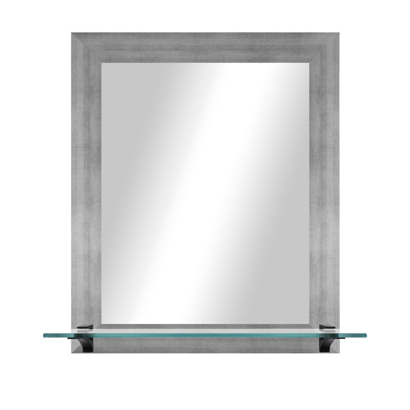 Kridia Flat Wall Mirror, Vertical, Matte Silver/Black, 25.5" H x 21.5" W