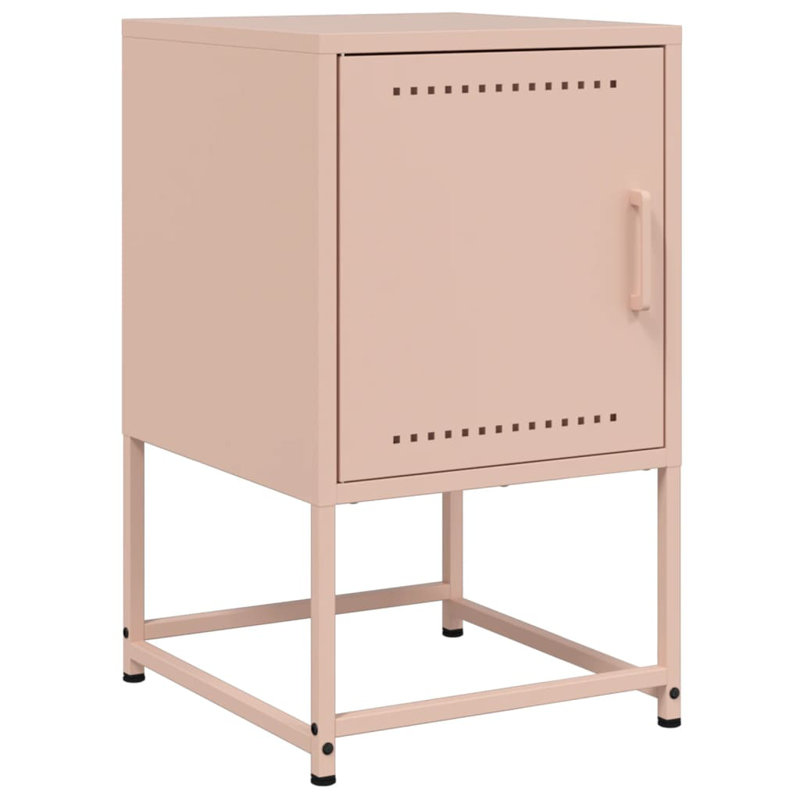 Anzel 36cm W Steel Bedside Table, Antique Pink/Pink