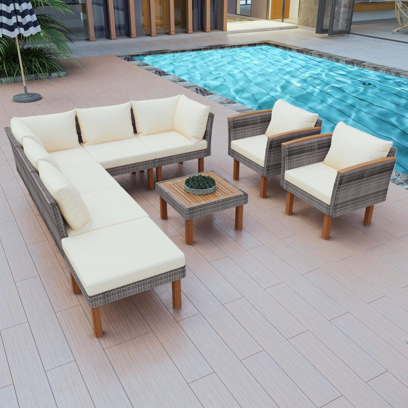 9-Piece Patio Rattan Furniture Set, Beige