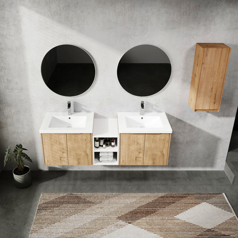 Meuble-lavabo mural contemporain, meuble-lavabo moderne avec lavabo et armoire d'appoint