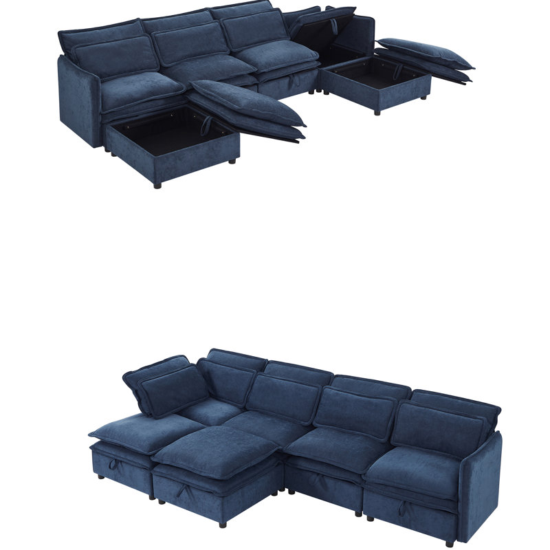 Modular Sofa, Black Blue Polyester