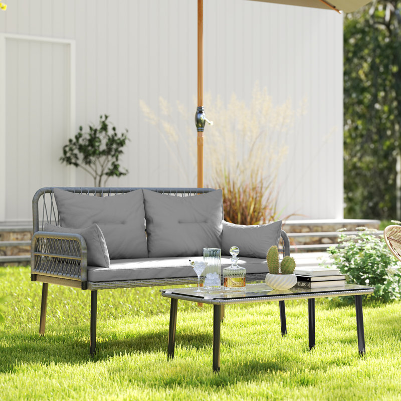 2 Piece Wicker Patio Furniture Set, Outdoor Loveseat with Table