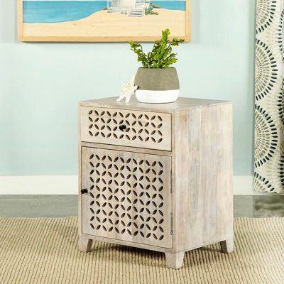 Coastal Whitewash Accent Cabinet With Drawer For Home Decor Mango Wood And Finish
