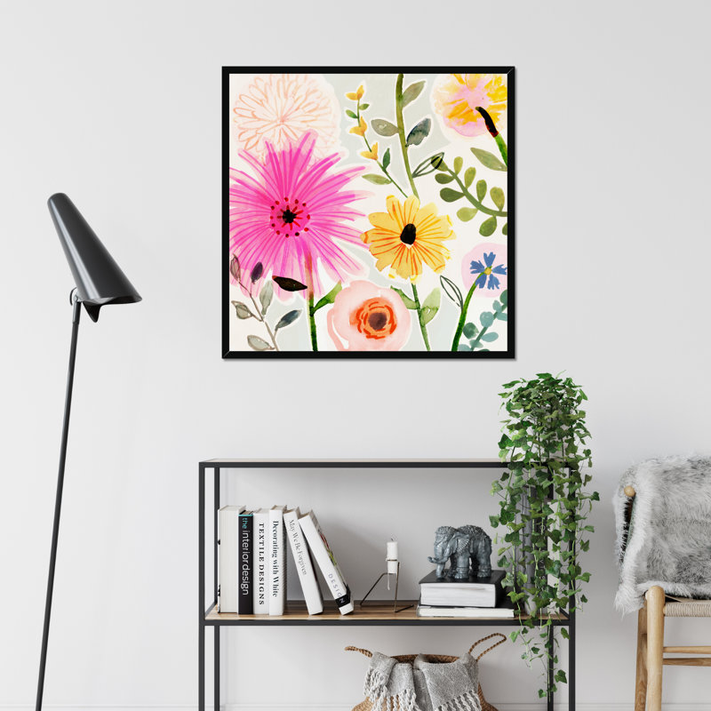 Floral Pop I by Victoria Borges - Painting on Canvas, Black Framed Paper Print, 95cm H x 95cm W