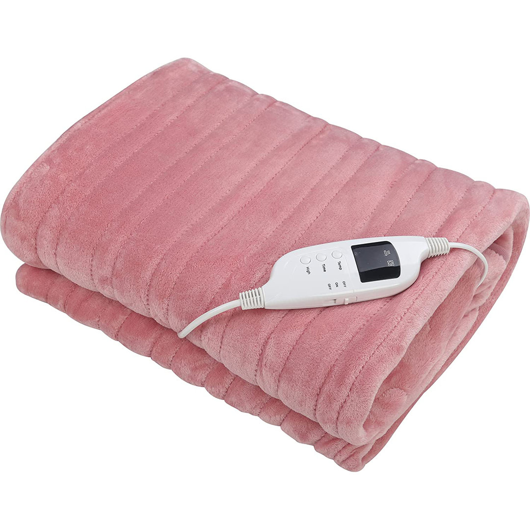 Puremate Pink Fleece Electric Heated Throw With 9 Heat Settings 120W - Image 5