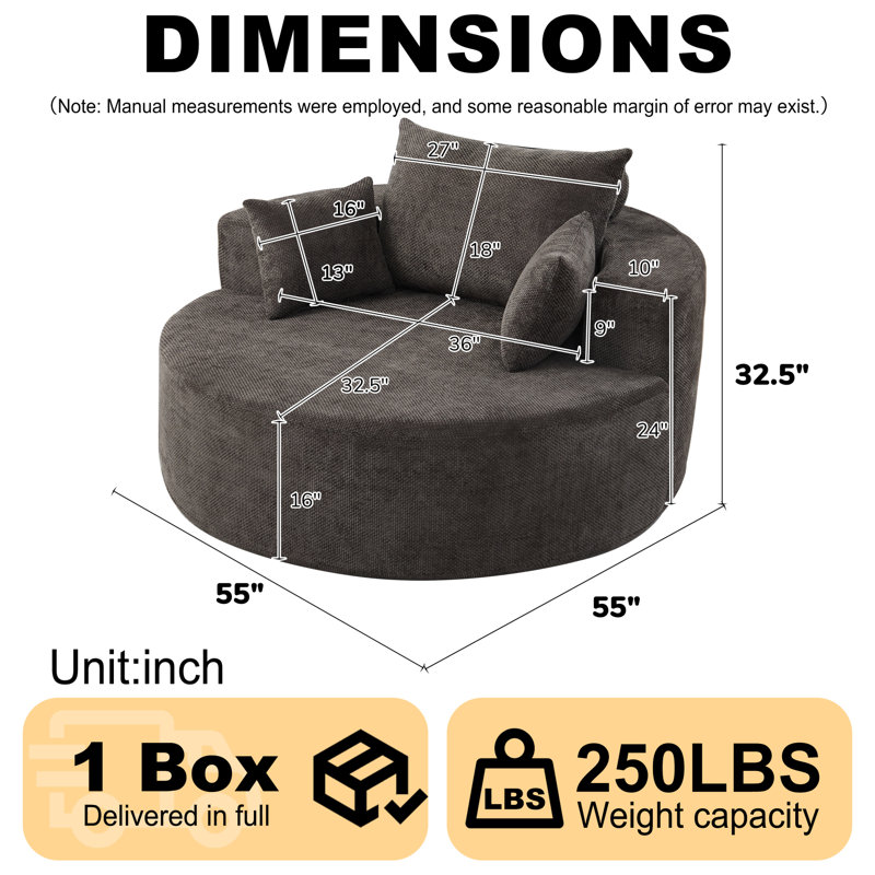 Pas de chaises d'appoint sans assemblage, chaise-lit moderne en chenille de 55 pouces pour la maison