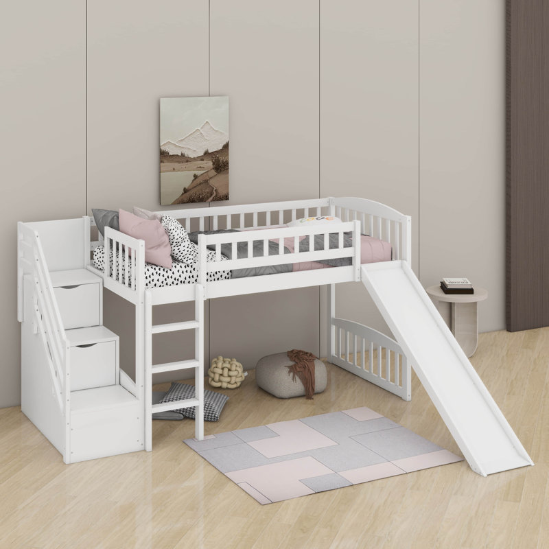 Lit mezzanine simple avec glissade, Blanc