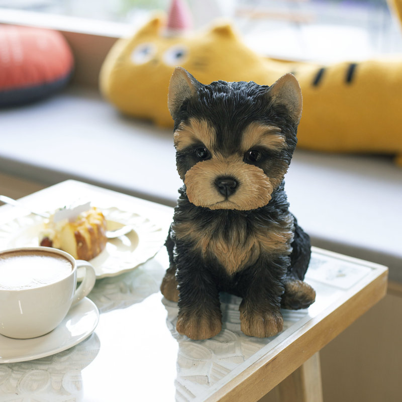 Brown Baby YorkTerrier | Handpainted Decorative Puppy Statue for Home & Garden Decor | Premium Polyresin Dog Statue | Gift for Dog Lovers | Weather-Resistant Indoor/Outdoor Decor