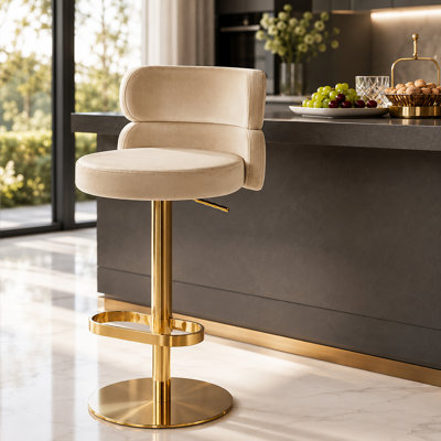 Tabouret de bar et tabouret de bar pivotant à 360 ° Giacamo avec dossier bas et base en acier inoxydable (ensemble de 1)