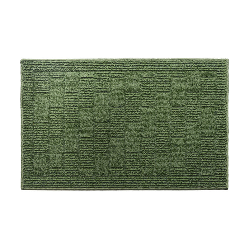 Dark Green Wool Rectangle Rug with Non-Slip Rubber Backing