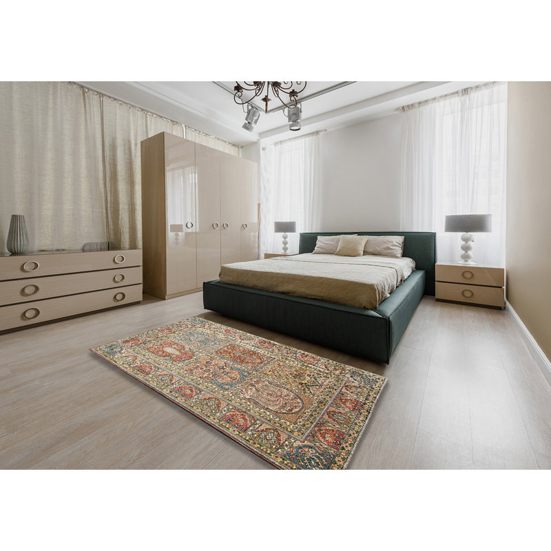 Tapis beige / bleu / rouge, Rectangle 5 pi x 7 pi