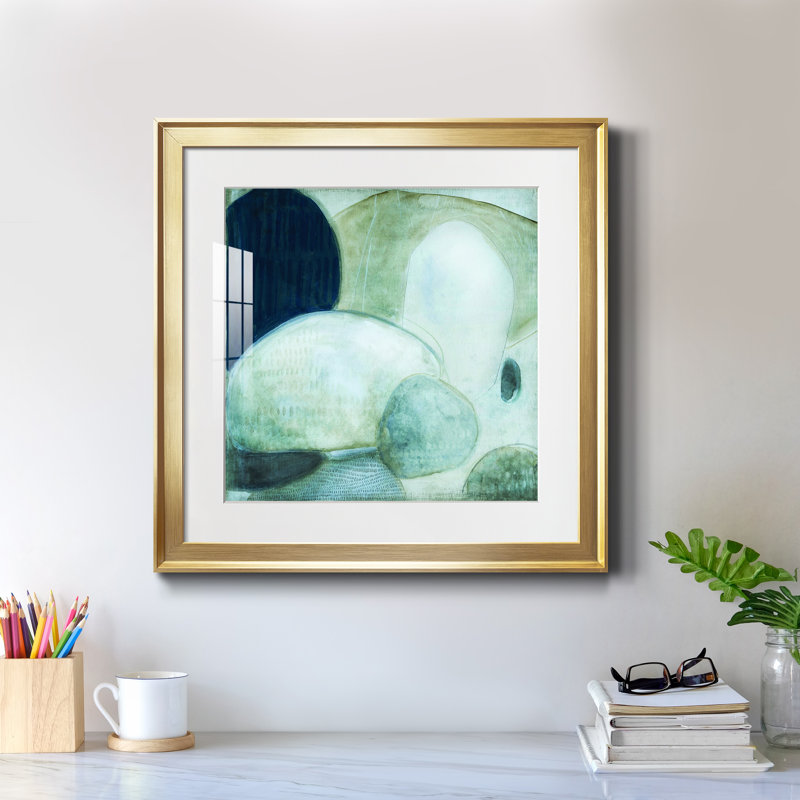 Aucune pierre non retournée - peinture encadrée, Encadrement doré, H 17,5 po x l 17,5 po x P 1,5 po