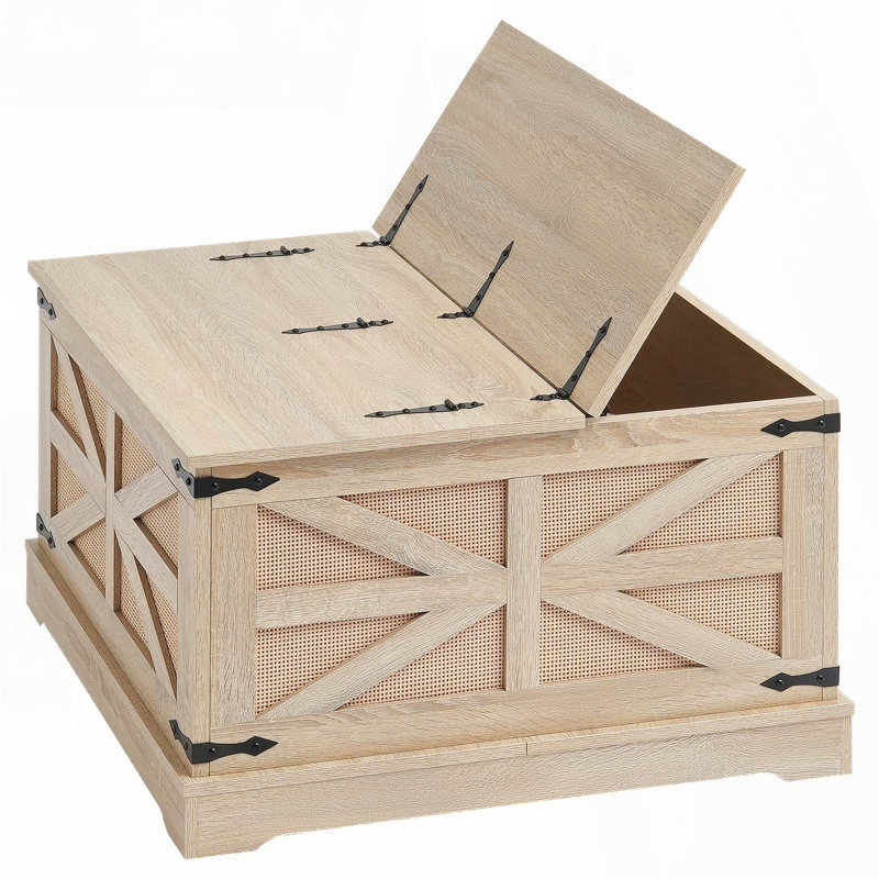Table basse rectangulaire en rotin avec double plateau relevable - style bohème 32 po