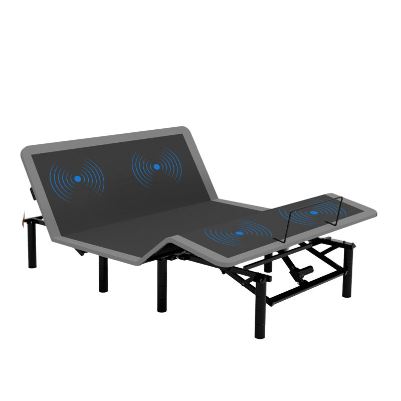Grand lit réglable avec base de massage, télécommande sans fil, capacité de 750 lb, ports USB, veilleuse à DEL, gris