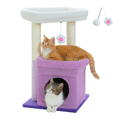 Arbre à chat, tour de chat en forme de cactus pour chats d'intérieur avec condo pour chat privé, poteaux à griffer en sisal naturel et pompon en peluche pour petits chats