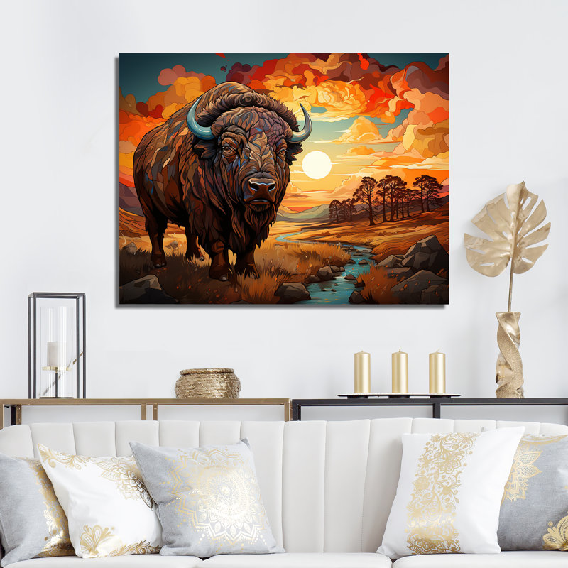 Buffalo natif gardien de prairie, H 34 po x l 44 po, Cadre photo noir