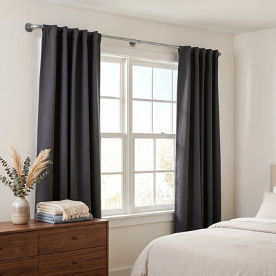 Wraparound Blackout Curtain Rod, 48-86 Inch Adjustable, Heavy-Duty Industrial Steel, Silver Finish for Total Room Darkening