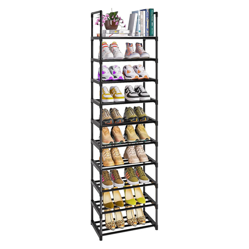 Sturdy Metal Shoe Rack Organizer, Narrow Space-Saving Shoe Shelf For Closets, Entryway, And Hallway, Adjustable And Stackable Shoe Storage Rack