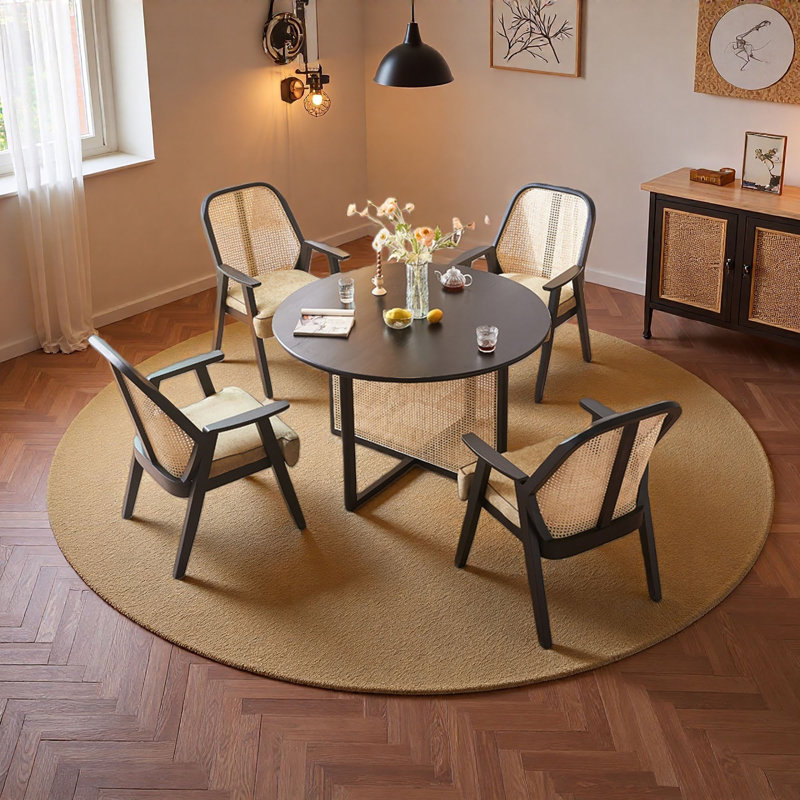 Table de salle à manger ronde en bois de frêne massif, 5 pièces: table, 4 chaises, H 29,5 po x l 47,2 po x P 47,2 po