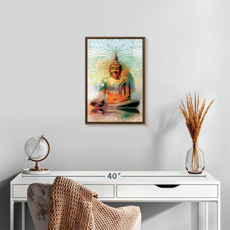 Sitting Buddha, Floating Frame Walnut, 13" x 19"