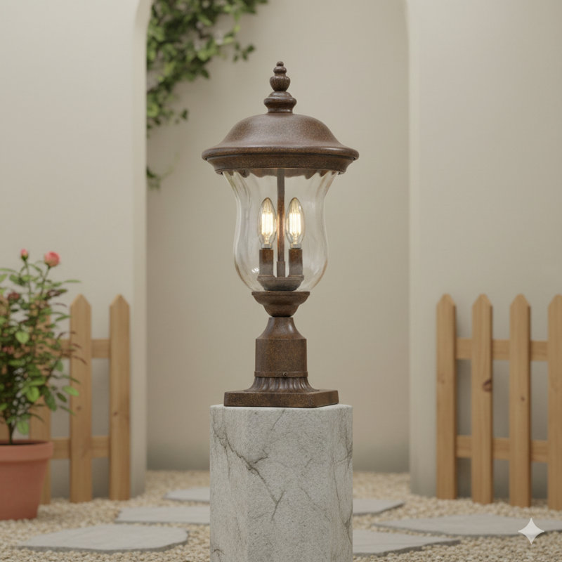 A Single Vintage-Style Outdoor Lamp Post Light Measuring 21 Inches In Height, Featuring A Waterproof Design, Clear Glass Shade, And A Classic Bronze Finish. Ideal For Yards, Porches, Walkways, And Driveways (Light Bulb Not Included).
