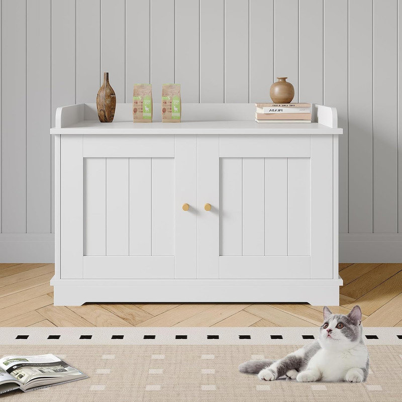 31.5 Inch Wooden Cat Litter Box Enclosures,Hidden Litter Box,Pet House with Barn Door,Large Capacity/Ventilated/Fit Most of Litter Box,for All Kinds of Cats.