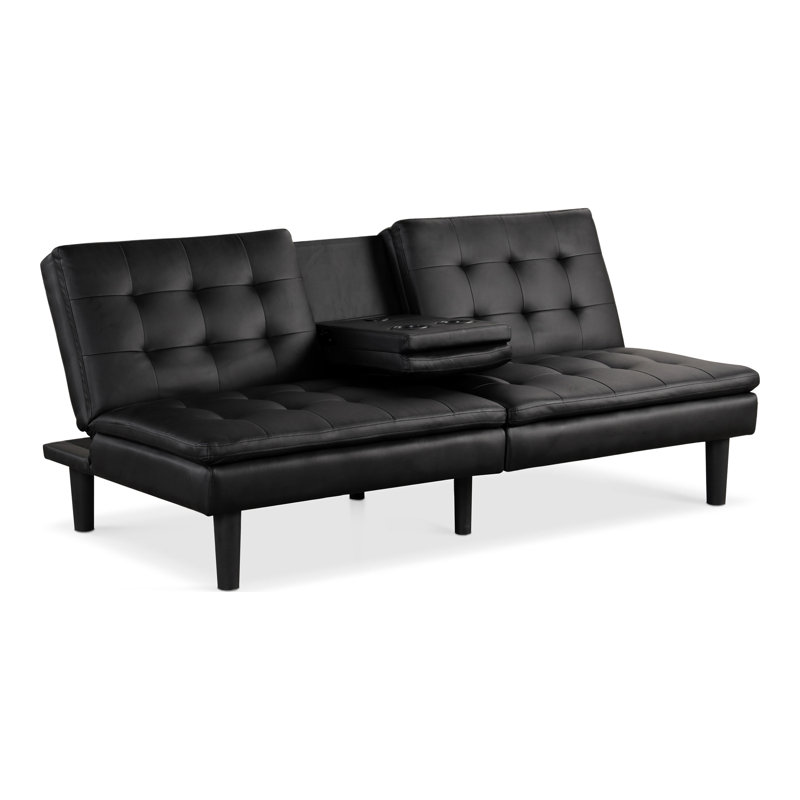 Burrell Futon Sofa Bed, Black Faux Leather